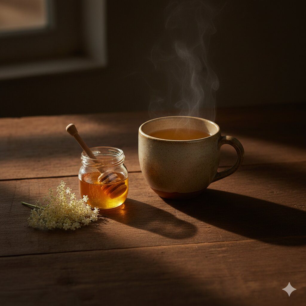 Bebida Tradicional Tibia de Saúco, Leche y Miel para la congestión de pecho